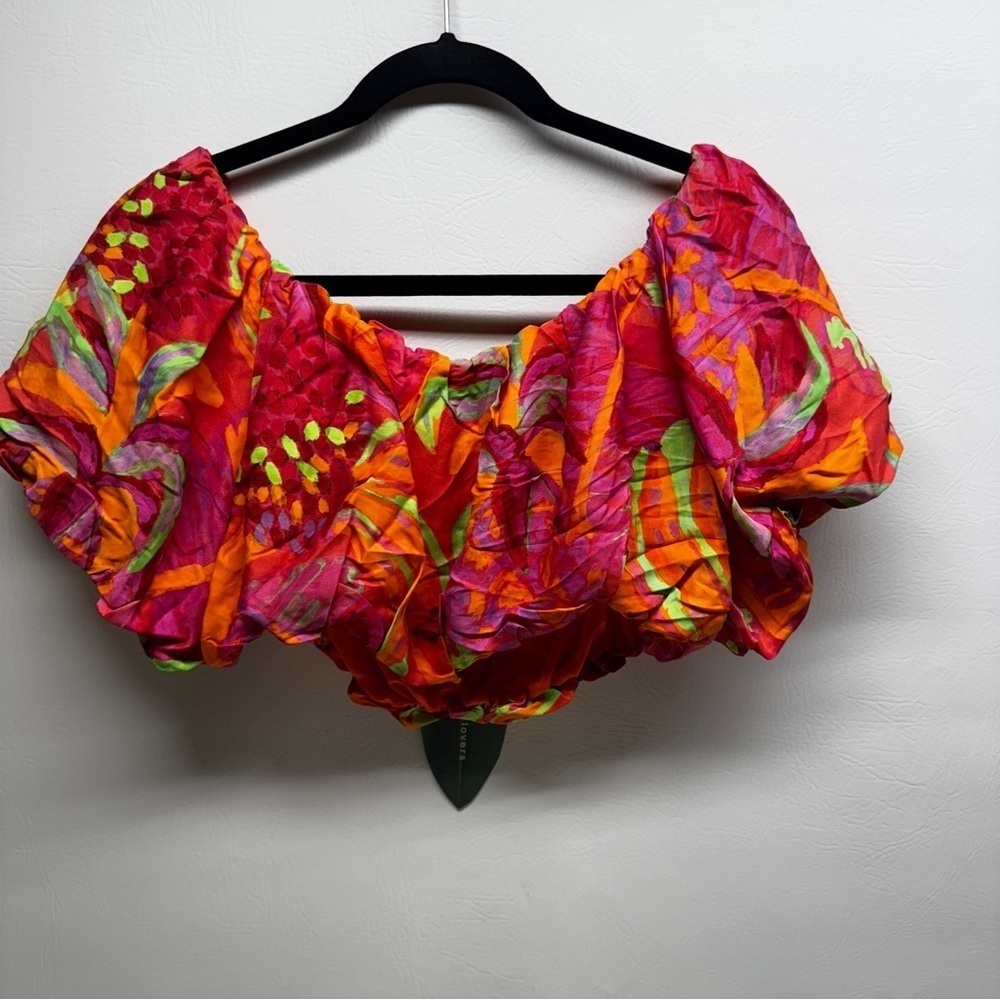 Farm Rio fruit brush Floral Puff Sleeve Crop Top size nwt - Picture 6 of 8